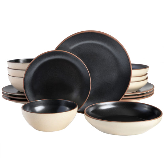 Gibson Elite Contempo Classic 16-Piece Double Bowl Dinnerware Set, Black