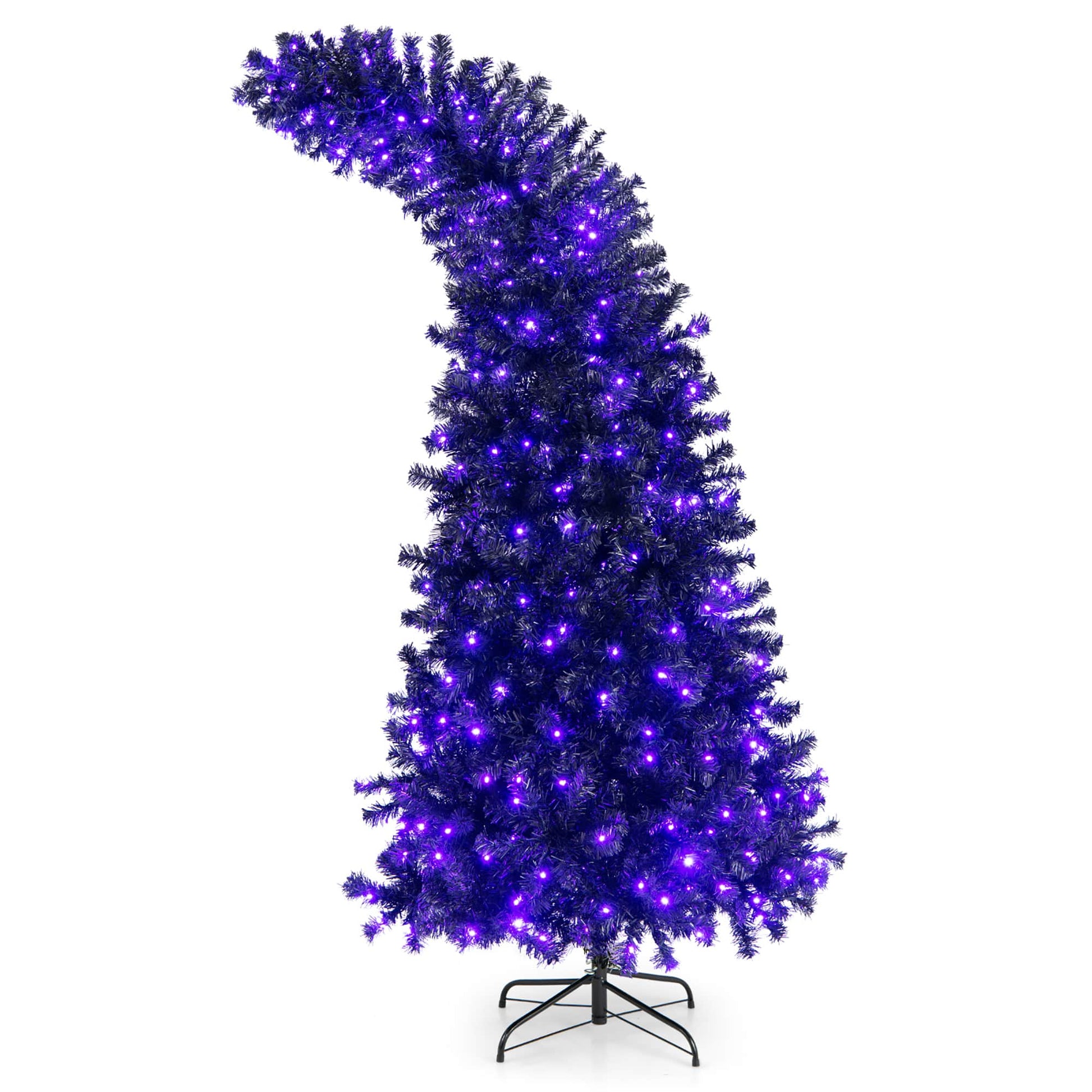 7FT Pre-Lit Halloween Tree 8 Flash Modes w/ 400 Purple & Orange Lights