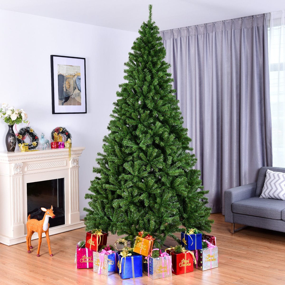 9FT PVC Christmas Tree 2132 Tips Hinged Solid Metal Legs