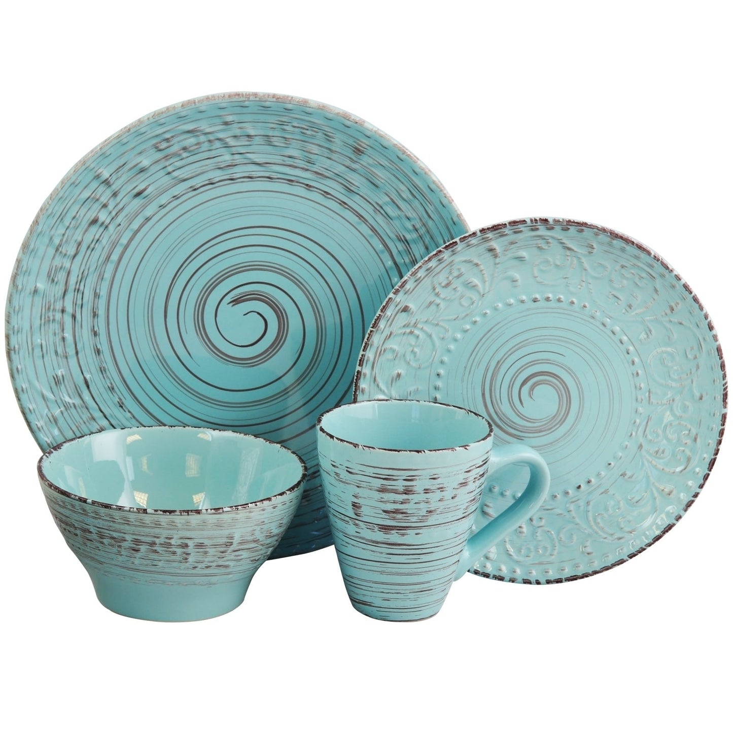 Elama  Malibu Waves 16-Piece Dinnerware Set in Turquoise