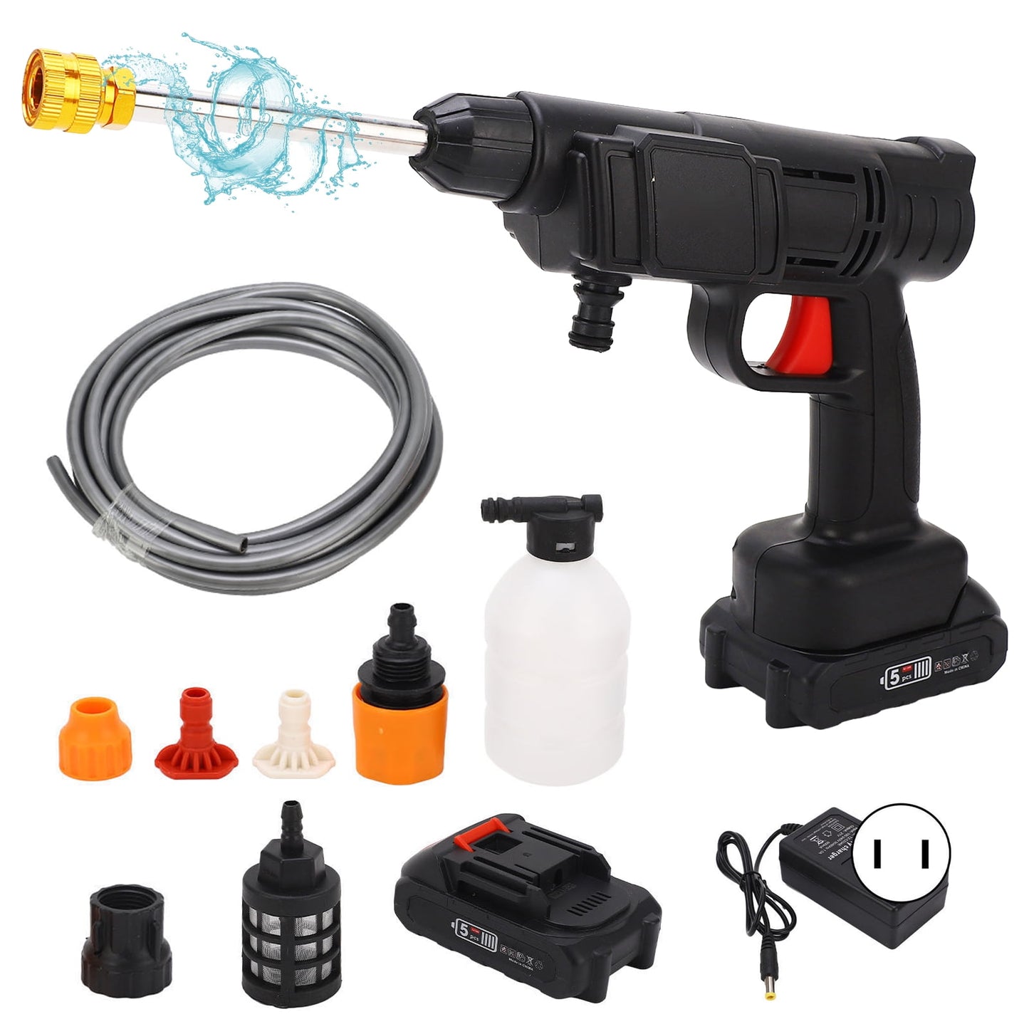 Cordless Pressure Washer, 21V 600W 350PSI Electric Power Washer with 6-in-1 Nozzles Portable 29.5FT Water Pipe Power Cleaner for Patio Cleaning Car Washing