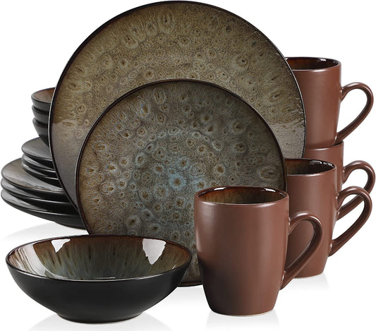 vancasso Dinnerware Set, 16-Piece Stoneware Dinner Plates Service for 4, Bubble Brown