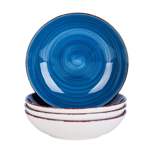 vancasso Soup Plates Set, Stoneware Dinnerware Sets for 4, Blue, Series Bella