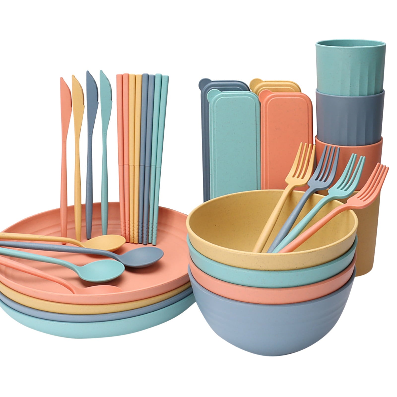 wo-fusoul Savings Clearance 2023! Whea-t Straw Dinnerware Sets For 4 (32pcs) ,Whea-t Straw Dinnerware Sets, Microwave Dishwasher Safe Tableware Lightweight Bowls, Cups,Plates Set Reusable Dinner